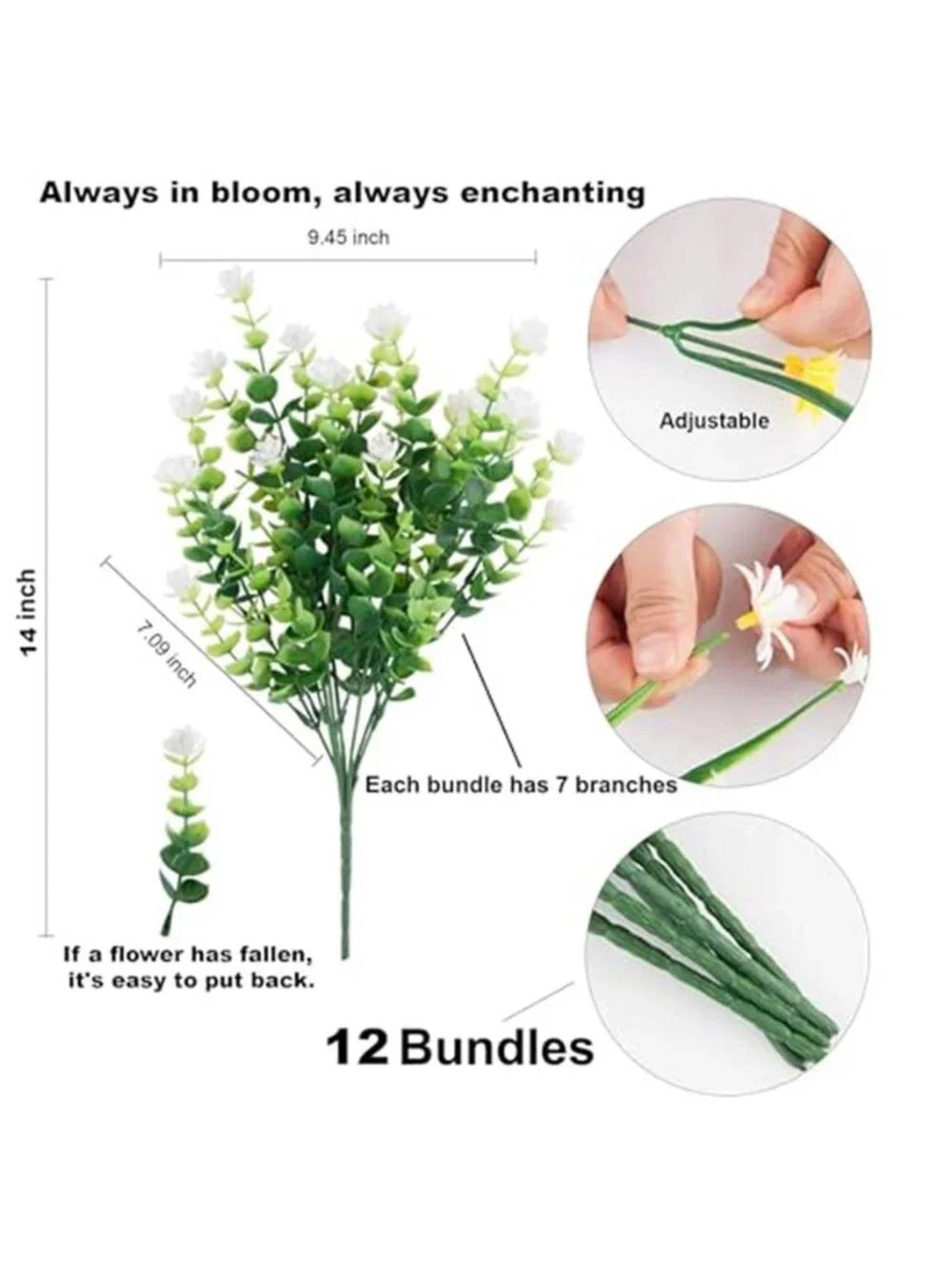 Outdoor Artificial Flowers Faux Greenery Boxwood UV Resistant White 12 Bundles
